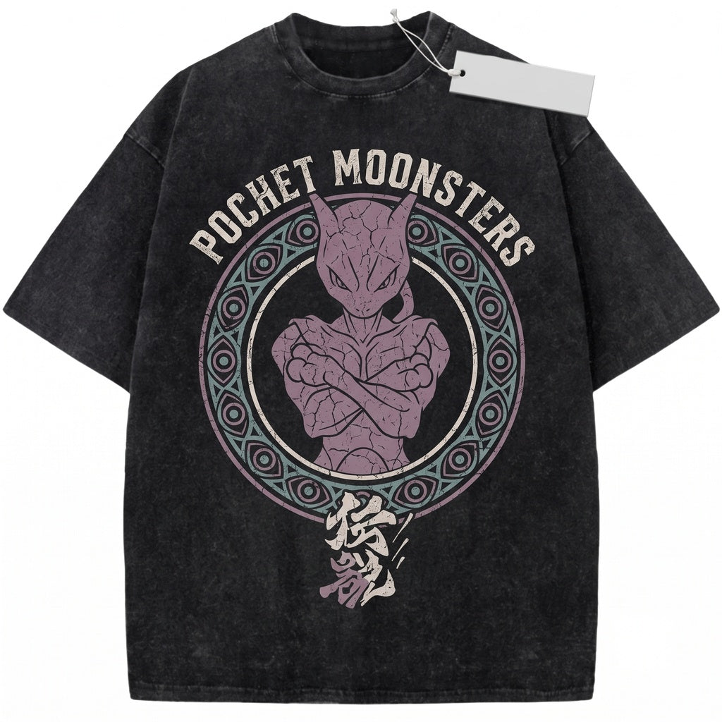 Psychic Clone Mewtwo Vintage Acid Wash Anime Graphic Oversized Retro Gamer Gift Unisex TShirt