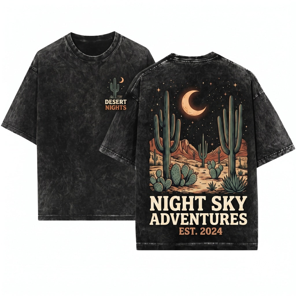 Vintage Desert Night Moon Cactus Rustic Southwest Nature Unisex Wash T-Shirt