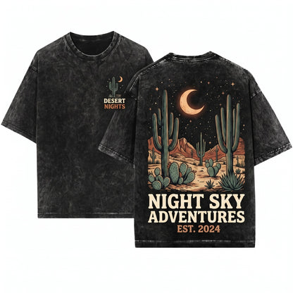 Vintage Desert Night Moon Cactus Rustic Southwest Nature Unisex Wash T-Shirt