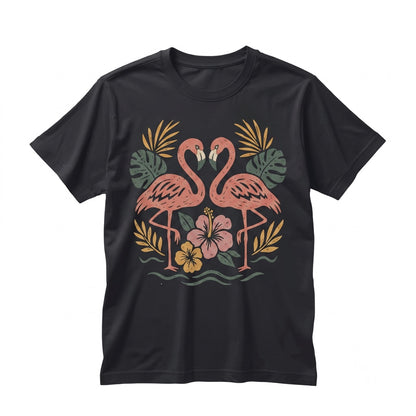 Pink Flamingo Tropical Beach Vacation Front Back Graphic Apparel Unisex TShirt