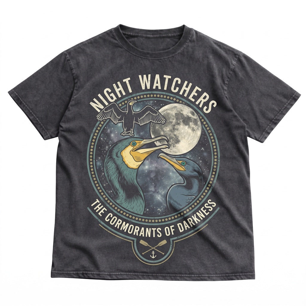 Three Cormorants Moon Coastal Seabird Graphic Birdwatcher Nature Gift Unisex TShirt