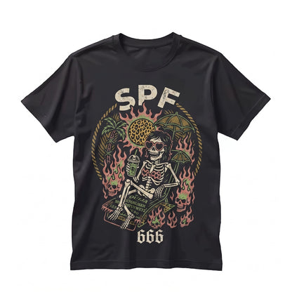 SPF 666 Summerween Halloween in July Spooky Creepy Cute Goth Skeleton Girl Coffin Floaty Unisex TShirt