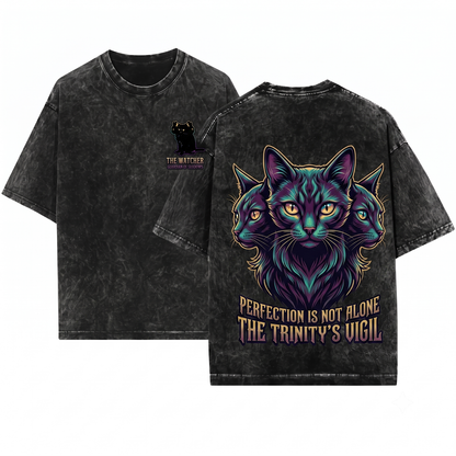 Three Headed Black Cat Minimalist Witchy Occult Surreal Feline Lover Unisex Heavyweight Garment-Dyed T-Shirt