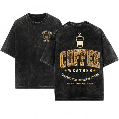 Coffee Lover Autumn Fall Weather Girly Leopard Print Womens Unisex Wash T-Shirt