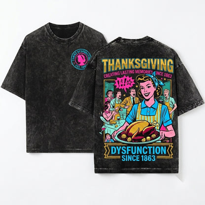Retro Funny Happy Thanksgiving Turkey Day Fall Autumn Unisex Wash T-Shirt