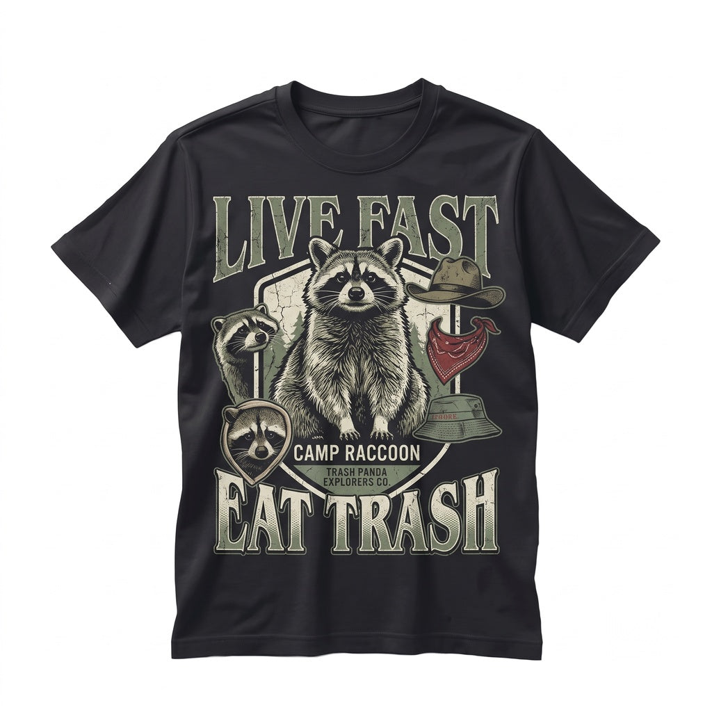 Live Fast Eat Trash Funny Raccoon Graphic Vintage Animal Lover Gift Apparel, Unisex TShirt