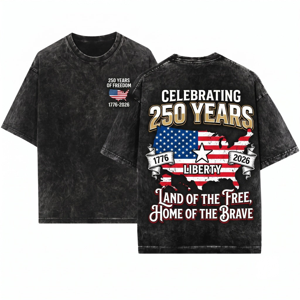 250 Years Freedom 1776-2026 Patriotic America Anniversary Fourth Of July USA Flag Unisex Wash T-Shirt