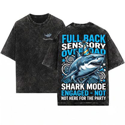 Overstimulated Party Hat Shark Embroidered Funny Weirdcore Summer Neurodivergent Ocean Vibes Unisex Wash T-Shirt