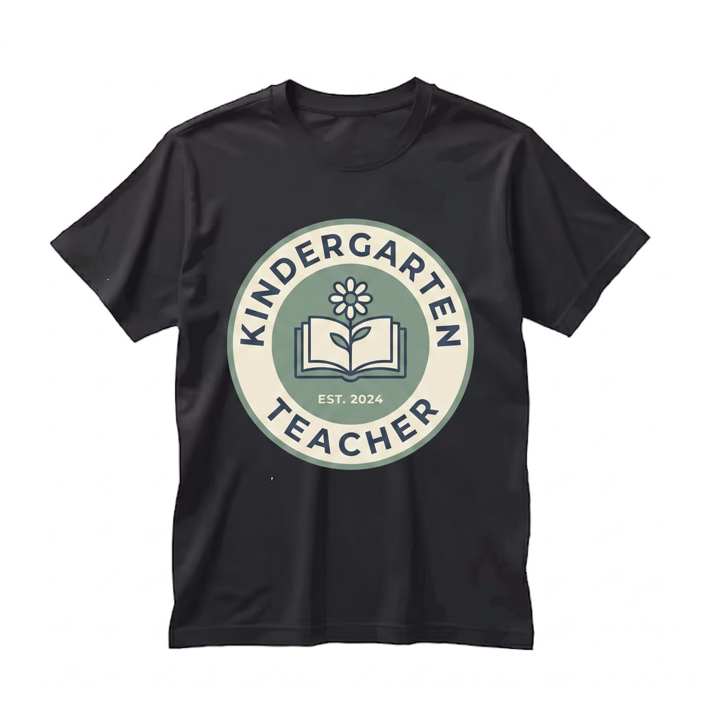 Custom Kindergarten Teacher First Day Kinder Matching Group Floral Blue Faux Patchwork Educator Back to School Unisex TShirt