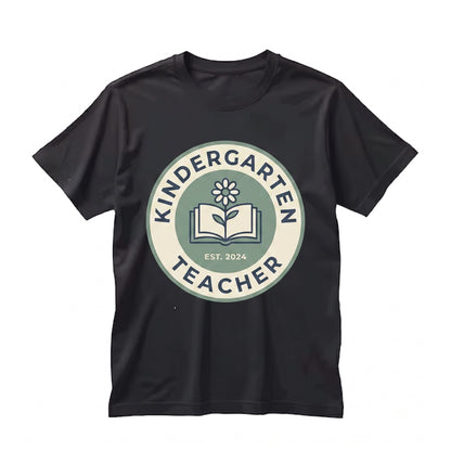 Custom Kindergarten Teacher First Day Kinder Matching Group Floral Blue Faux Patchwork Educator Back to School Unisex TShirt