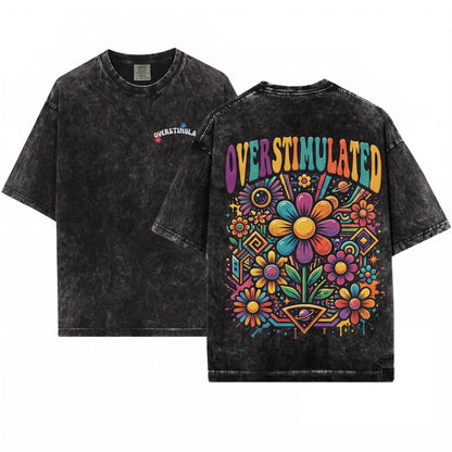 Overstimulated Weirdcore Aesthetic Funny Neurodivergent Subtle Stuff ADHD Unisex Wash T-Shirt