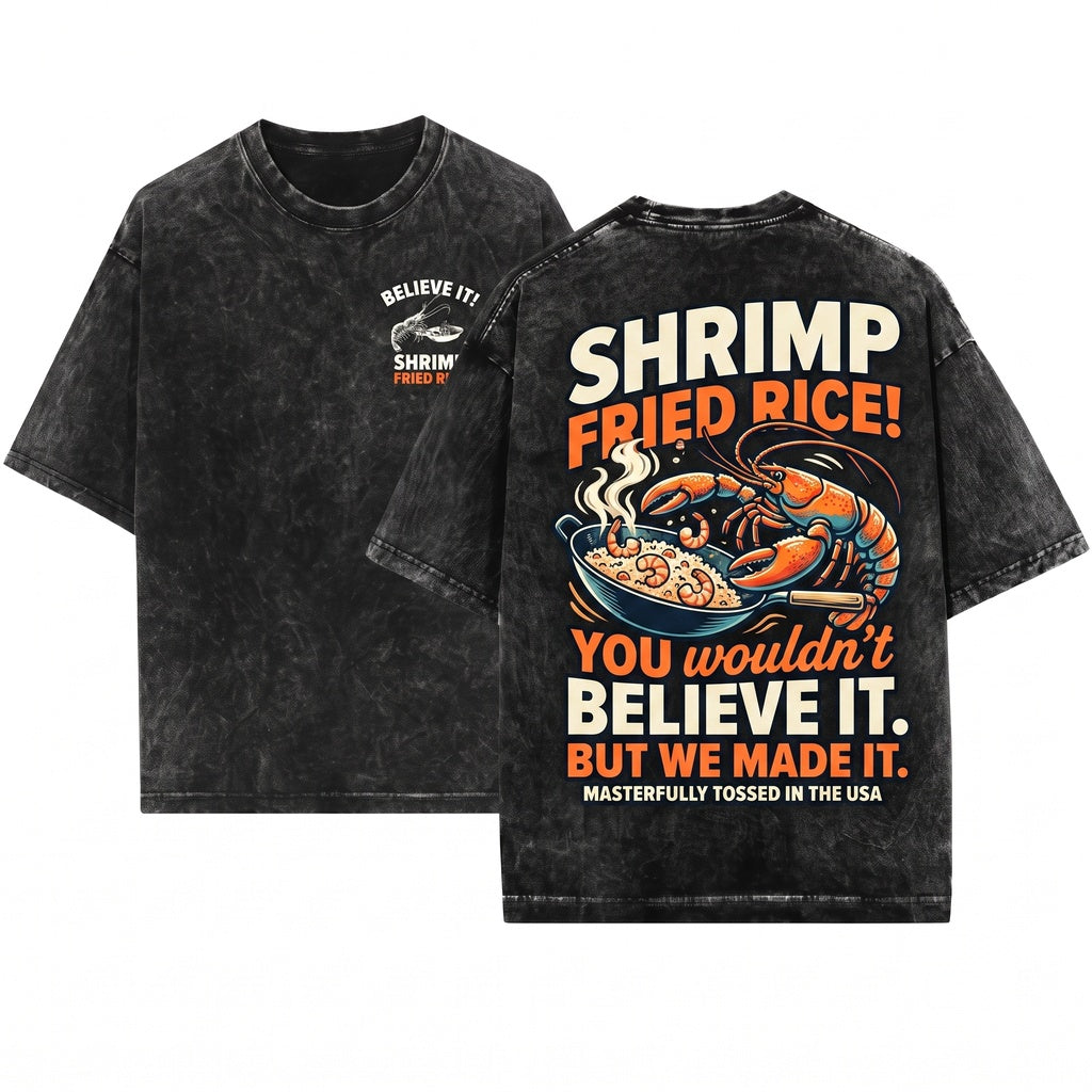 Shrimp Fried Rice Heavy Cotton Vintage Graphic Meme Unisex Wash T-Shirt