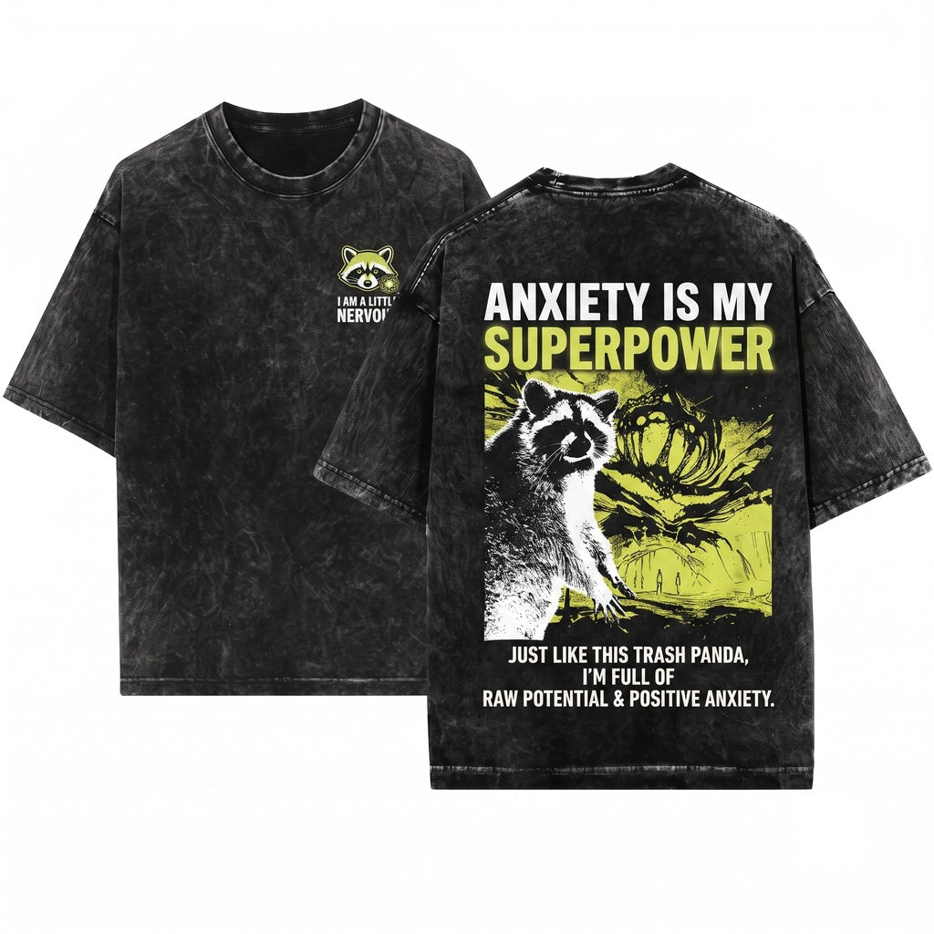 Nervous Raccoon Japanese Graphic Anxious Animal Aesthetic Apparel Unisex Wash T-Shirt