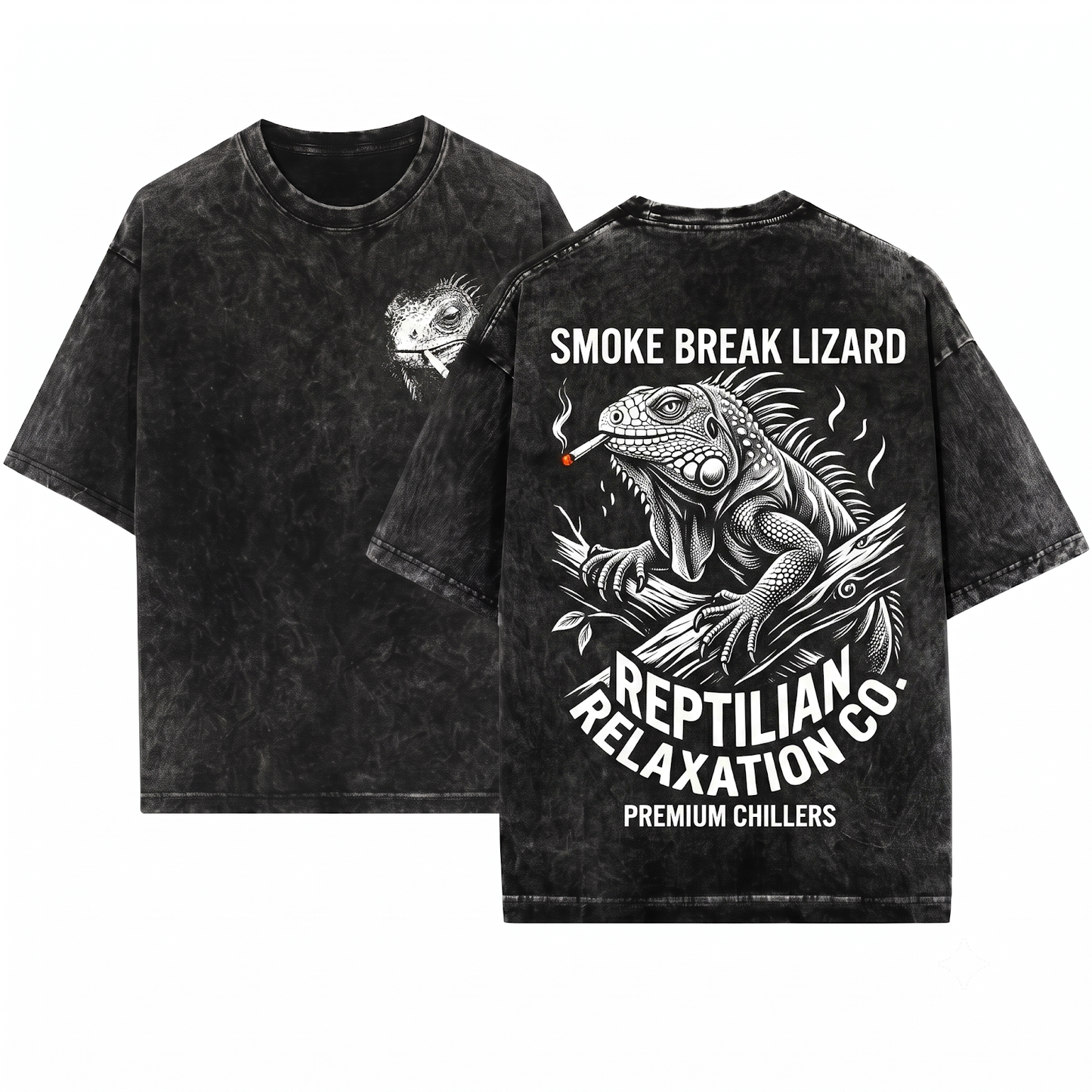 Retro Iguana Smoking Cigarette Shirt Funny Vintage Distressed Edgy Meme Animal Gift Unisex Heavyweight Garment-Dyed T-Shirt