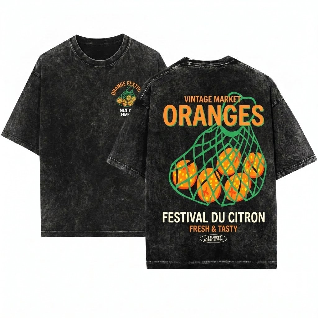 French Riviera Orange Graphic Summer Unisex Wash T-Shirt