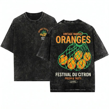 French Riviera Orange Graphic Summer Unisex Wash T-Shirt