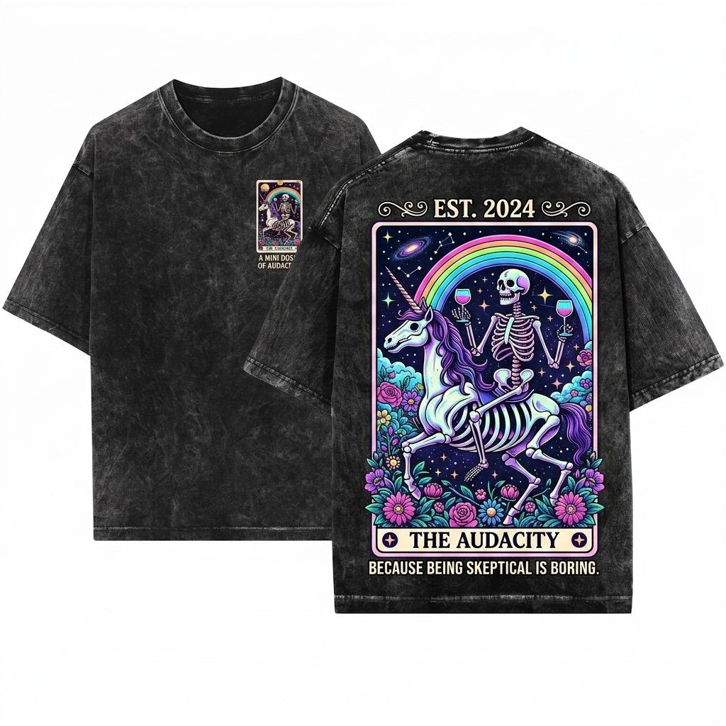 The Audacity Mystical Tarot Skeleton Boho Grunge Witchy Graphic Unisex Wash T-Shirt