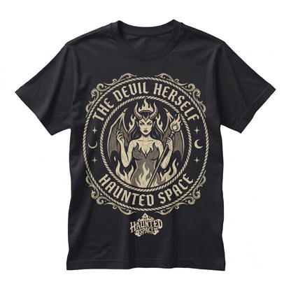 The Devil Herself Funny Spooky Creepy Cute Sarcastic Goth Alt Black White Unisex TShirt