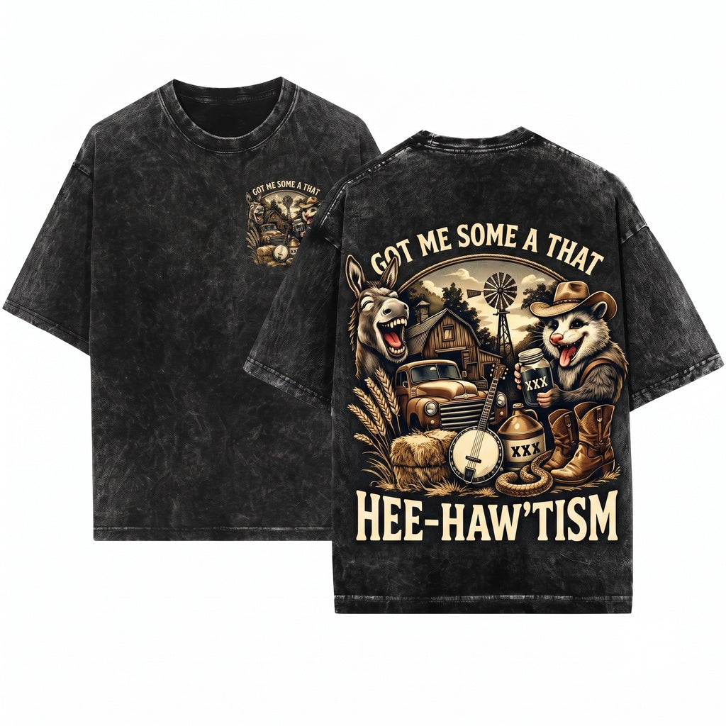 Country Opossum Donkey Farm Hee Hawtism Rustic Vintage Moonshine Southern Humor Hillbilly Graphic Apparel Unisex Wash T-Shirt