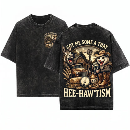 Country Opossum Donkey Farm Hee Hawtism Rustic Vintage Moonshine Southern Humor Hillbilly Graphic Apparel Unisex Wash T-Shirt