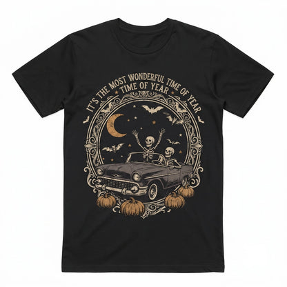 Vintage Halloween Skeleton Car Funny Spooky Season Retro Gothic Graphic Unisex TShirt