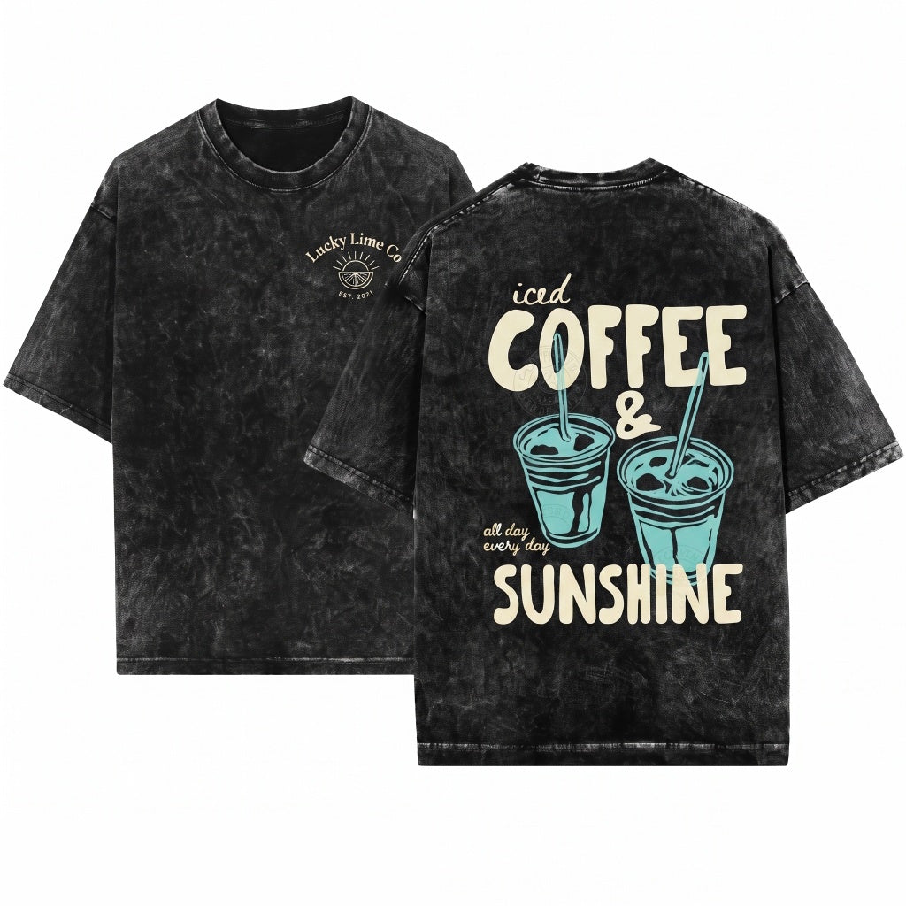 Iced Coffee and Sunshine Summer Vibes Graphic Tee, Coffee Lover Gift, Unisex Wash T-Shirt