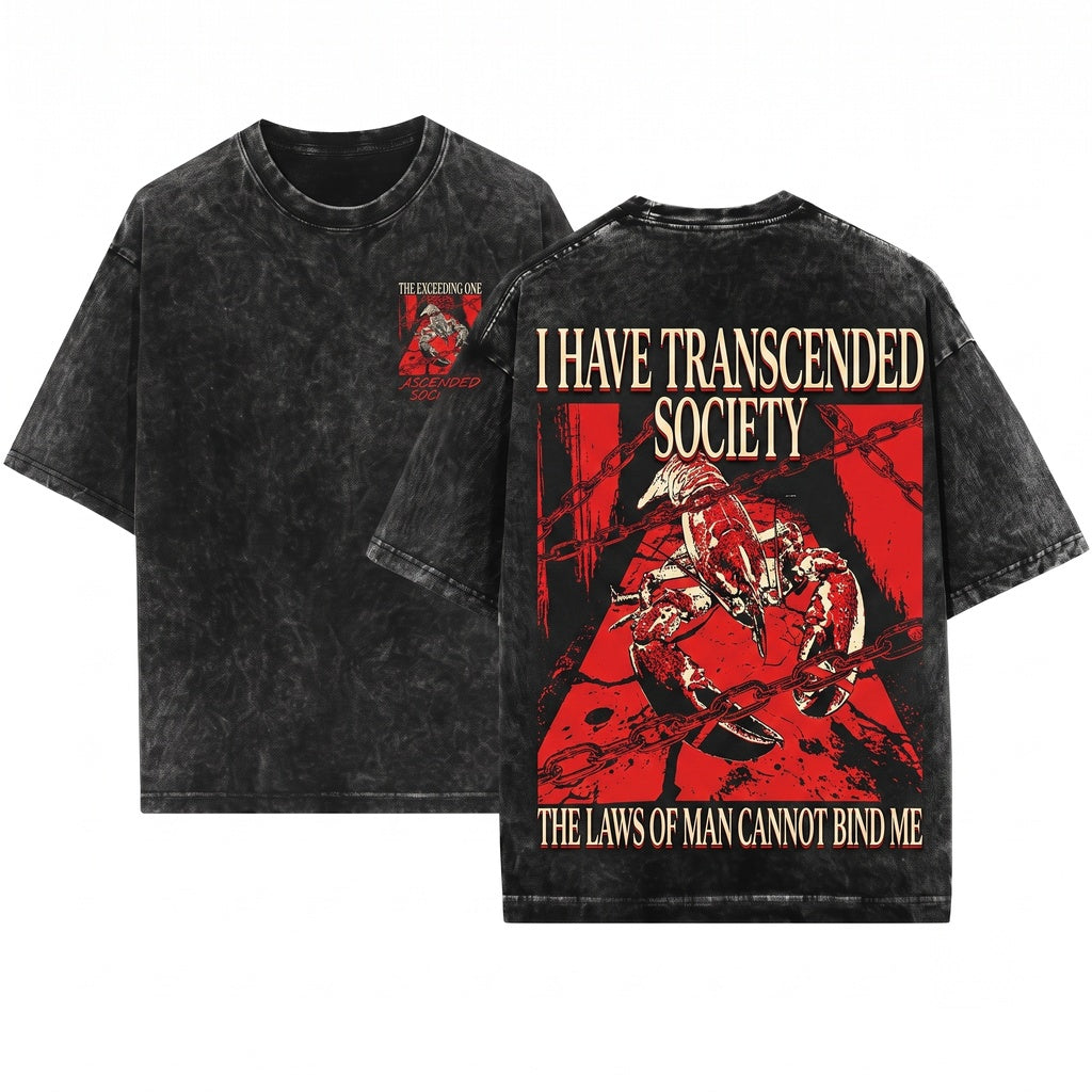 I Have Transcended Society Funny Vintage Japanese Lobster Graphic Apparel Short Sleeve Unisex Wash T-Shirt