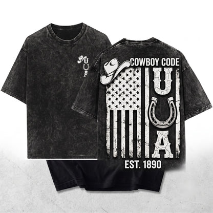 Western American Flag Cowboy Patriotic USA Tee Unisex Wash T-Shirt