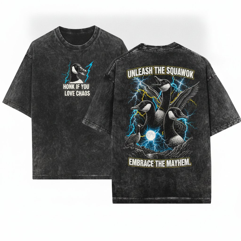 Lightning Geese Full Moon Vintage Silly Club 90s Gothic Animal Graphic Funny Farm Gift Unisex Wash T-Shirt