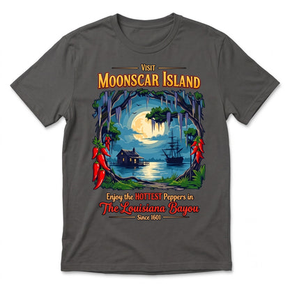 Visit Moonscar Island Vintage Louisiana Bayou Spooky Pepper Travel Retro Horror Nostalgia Unisex TShirt