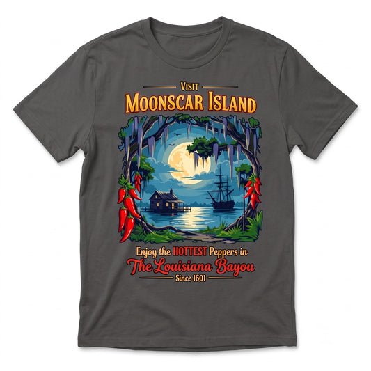 Visit Moonscar Island Vintage Louisiana Bayou Spooky Pepper Travel Retro Horror Nostalgia Unisex TShirt
