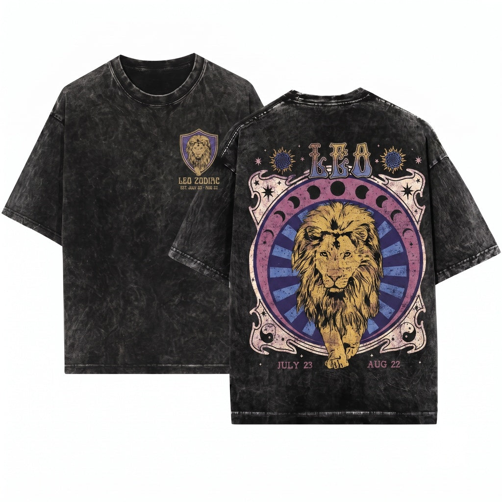 Vintage Leo Zodiac Lion Astrology Unisex Wash T-Shirt