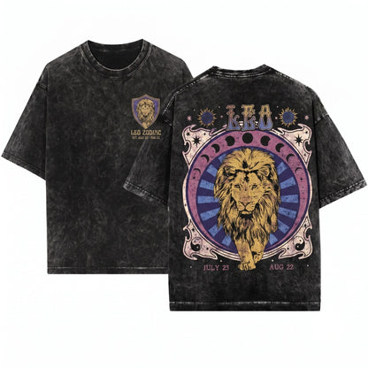 Vintage Leo Zodiac Lion Astrology Unisex Wash T-Shirt