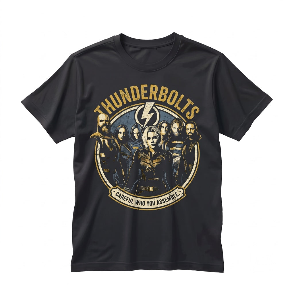 Vintage ThunderVintage Oversized Thunderbolts Superhero Team Yelena Belova Bucky Barnes Comic Fan Apparel Graphic Cotton Unisex