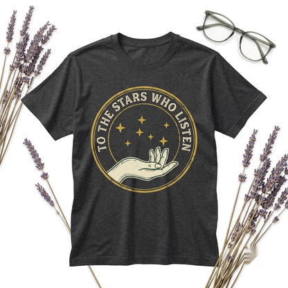 To the Stars Embroidered Bookish Gift for Readers Cozy Celestial Book Lover Cotton Unisex TShirt