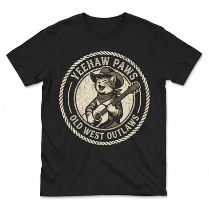 Funny Country Western Cowboy Cat Graphic Apparel - Vintage Kitten Rodeo Novelty Unisex TShirt