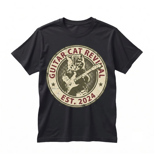 Vintage Y2K Grunge Cat Guitar Rockstar Kitten Alt Punk Goth 90s Emo Rock Band Graphic Top, Unisex TShirt
