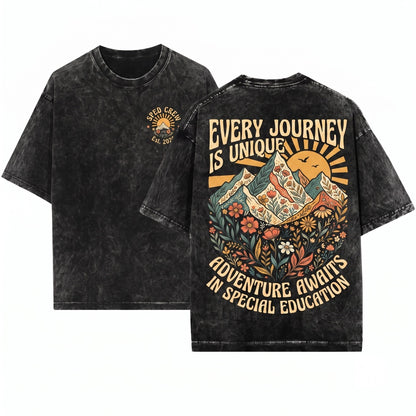 Adventure Awaits SPED Teacher Special Education Camping Unisex Wash T-Shirt