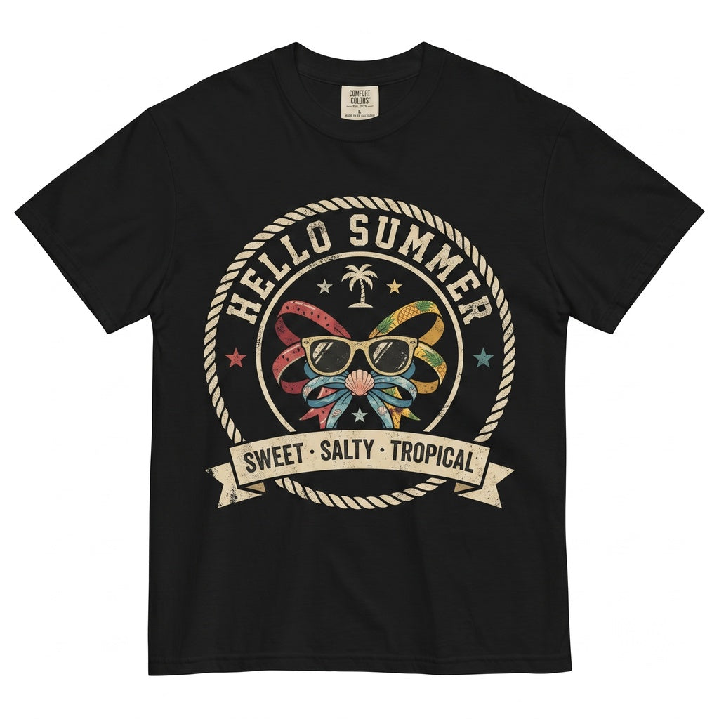 Hello Summer Beachy Sweet Salty Tropical Coquette Vibes Funny Unisex TShirt