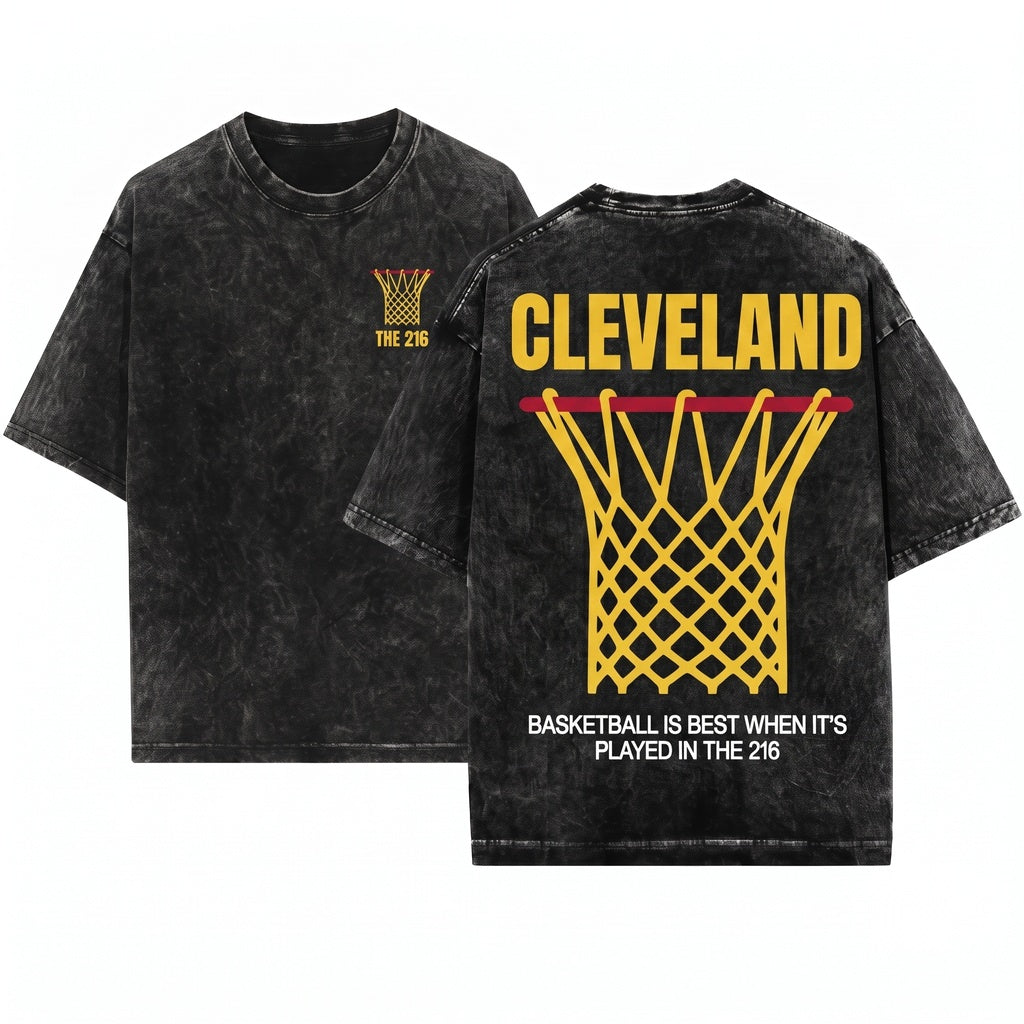 Cleveland Basketball Streetwear Style CLE BBall Graphic Pullover Unisex Wash T-Shirt