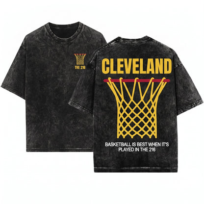 Cleveland Basketball Streetwear Style CLE BBall Graphic Pullover Unisex Wash T-Shirt