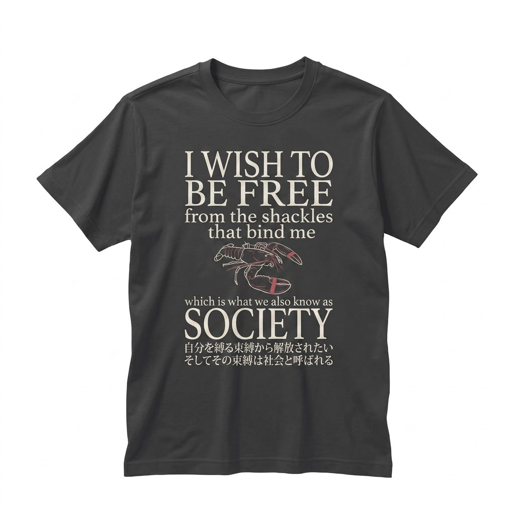 I Wish To Be Free Lobster Japanese Graphic Vintage Harajuku Aesthetic Apparel Unisex TShirt