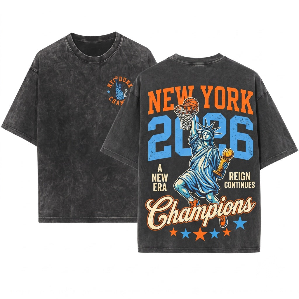 New York 2026 Champions Statue of Liberty NY Bball Graphic Unisex Wash T-Shirt