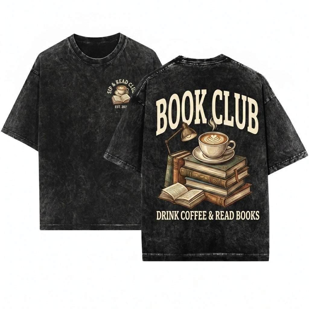 Vintage Aesthetic Minimalist Garment-Dyed Book Club Premium Unisex Wash T-Shirt