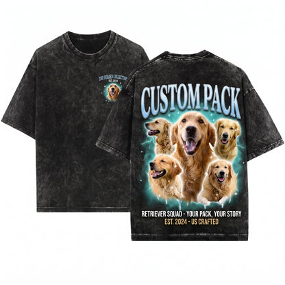 Personalized Pet Photo Name Retro Vintage Dog Cat Portrait Graphic Unisex Wash T-Shirt