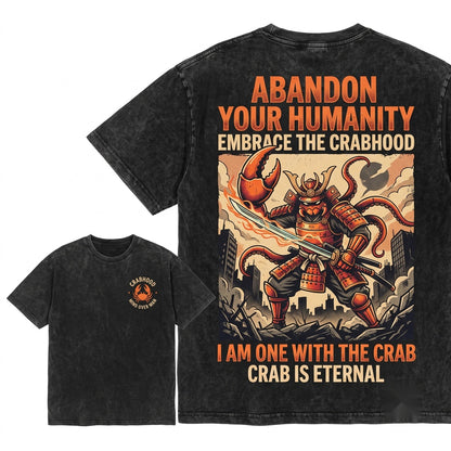 I Abandon My Humanity Funny Vintage Japanese Crab Navy Unisex Wash T-Shirt