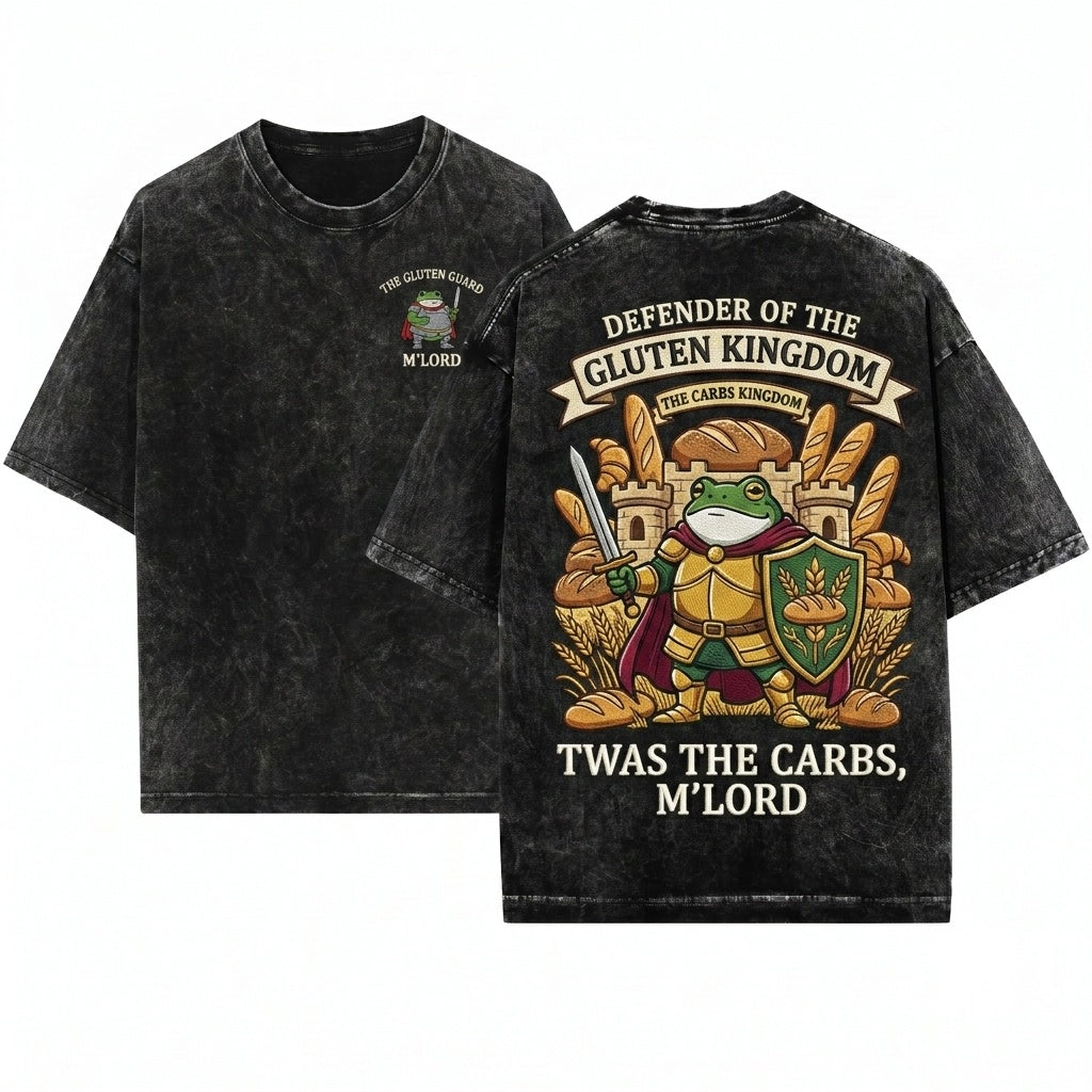 Twas the Carbs MLord Knight Frog Embroidered Funny Fantasy Medieval Humor Unisex Wash T-Shirt