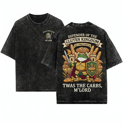 Twas the Carbs MLord Knight Frog Embroidered Funny Fantasy Medieval Humor Unisex Wash T-Shirt
