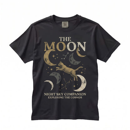 Cat Moon Silhouette Celestial Night Sky Kitty Graphic Unisex TShirt