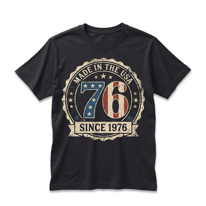 Made in USA 76 Vintage 1976 Birthday Patriotic American Flag 50th Gift Unisex TShirt
